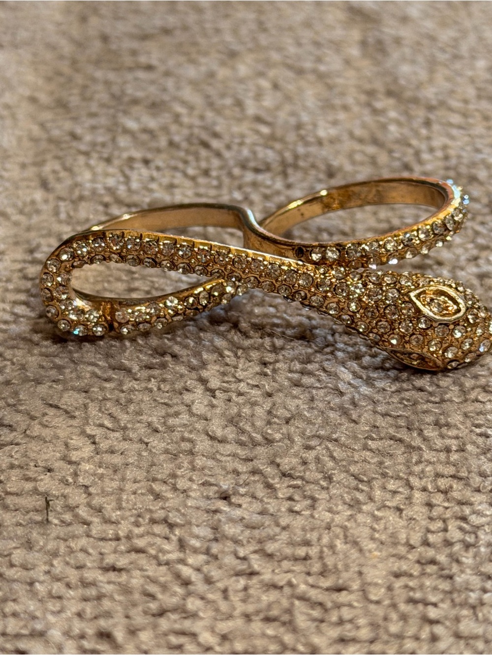 Source Unknown Gold-Tone Pave Snake Double-Finger Ring